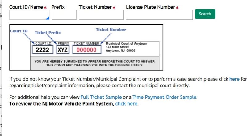 New Jersey Online Traffic Ticket